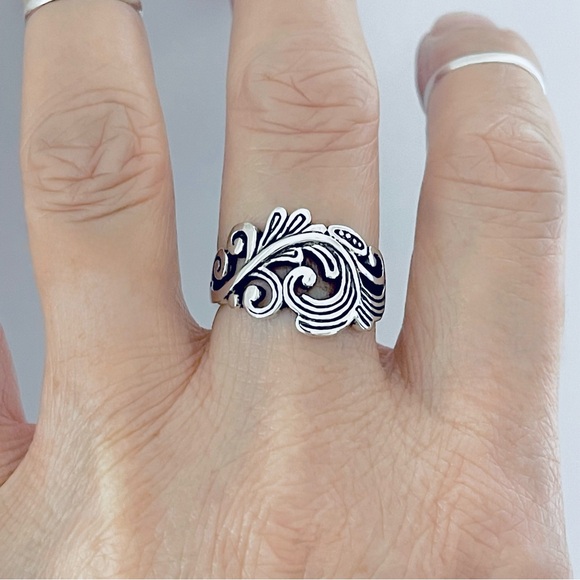 Sterling Silver Swirly Leaf Ring, Statement Ring, Tree Rings, Swirl Tree Leaves - Picture 2 of 14